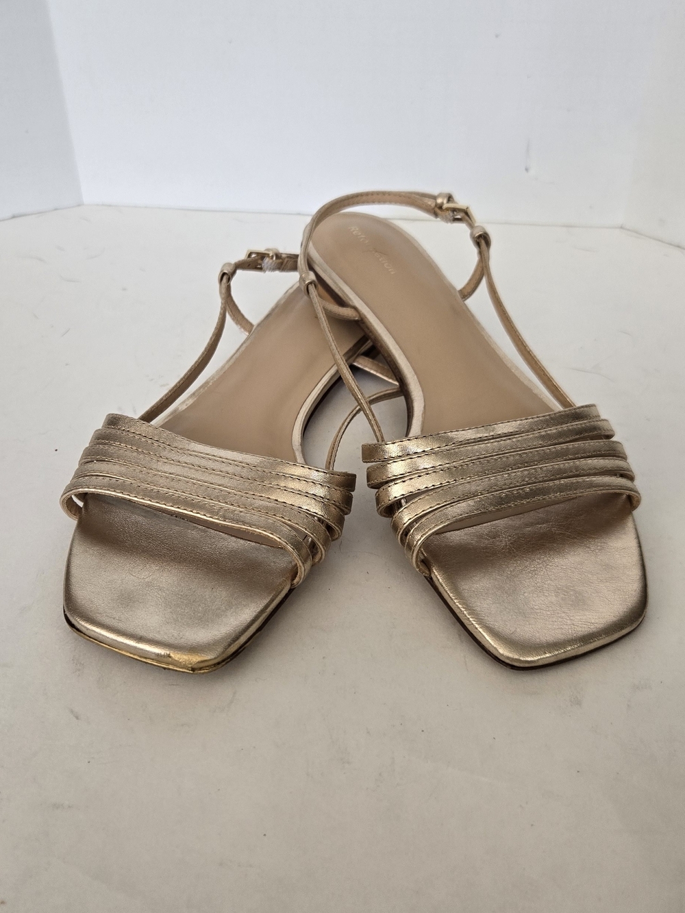 Reformation Metallic Gold Multi-Strap Square-Toe Slingback Sandals - Picture 2 of 9